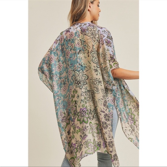 Bohemian Multi Floral Pattern Cardigan Kimono Coverup - Picture 3 of 14